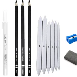 Black Charcoal Pencils with White Gel Pen,Paper Stump,Kneadable Eraser Pencil-image-79