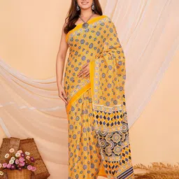 Shivanya  Handicrafts Ajrak Block Pure Cotton Block Print Saree Attach Blouse Piece-16