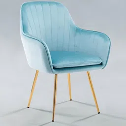 nestroots Turquoise Blue & Gold Toned Wooden & Velvet Sleek Dining Lounge Chair-image-24