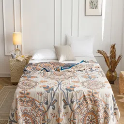 JC HOME Off White & Blue Ethnic Motifs AC Room 350 GSM Double Bed Quilt-picture-18