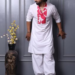 MIDAV Men Yoke Design Thread Work Block Print Kurta-picture-18