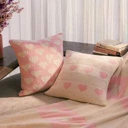 haus & kinder Valentine's blush Off White Set of 2 Pure Cotton Square Cushion Covers-25