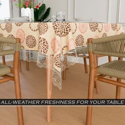 Myntra Elegant Homes Cream Rangoli Waterproof 6-Seater 1.52m x 2.3m PVC Table Cover image 4