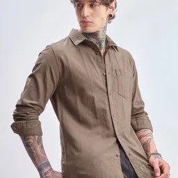 HIGHLANDER Men Slim Fit Textured Spread Collar Cotton Casual Shirt-picture-38