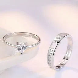 kazare Unisex Set Of 2 Rhodium Plated Stones Studded Adjustable Finger Rings-5