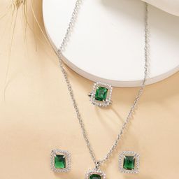 ZENEME Rhodium-Plated AD Stone-Studded Jewellery Set-image-29
