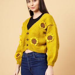 Velvery Women Floral Cardigan with Applique Detail-image-16
