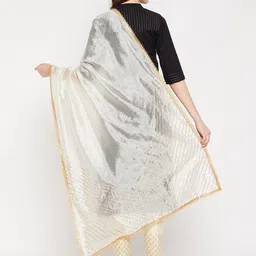 Clora Creation Cream-Coloured Embroidered Gotta Patti Sequined Silk Dupatta image 4