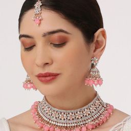 VATSALYA creation Alloy Gold- plated Pink Jewellery Set-image-18