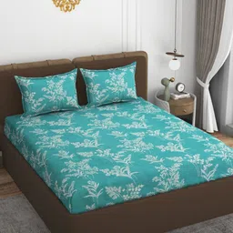 VOMZER Turquoise Blue Printed Cotton 210 TC Queen Bedsheet Set- 1.98 m x 1.53 m-image-98