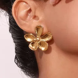 Estailo fashion Gold-Plated Floral Shaped Drop Earrings-image-70