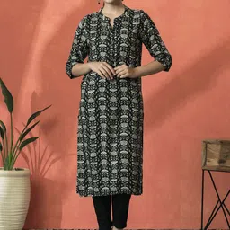 Sangria Floral Printed Mandarin Collar Three-Quarter Sleeves Straight Kurta-picture-21