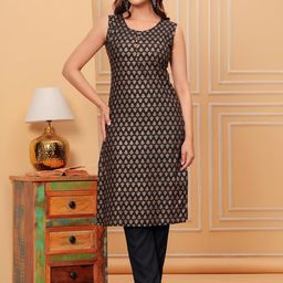SRFA Floral Printed Sleeveless Straight Kurta with Trousers-image-66