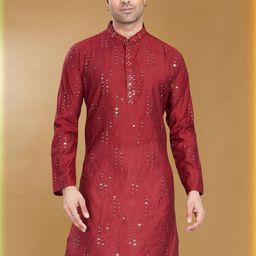 PulseIQ Men Embroidered Mirror Work Kurta-image-63