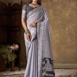 KAYOMMI Ethnic Motifs Pure Linen Jamdani Saree-image-52