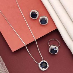 ABDESIGNS Enchanting Silver-Plated American Diamond Studded Pendant Set-image-13