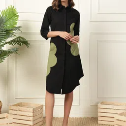 DEEBACO Women Floral Printed Shirt Collar Cotton Shirt Midi Dress-image-42