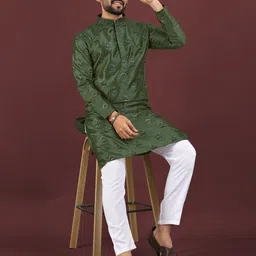 WELL TEX Men Self Design Sequinned Sangarila Festive Kurta Set-picture-12