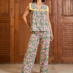Pink Paprika by SASSAFRAS Floral Printed V Neck Peplum Top With Trousers Co-Ords-picture-17