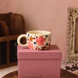 WEAVING HOMES White & Green Floral Printed Ceramic Glossy Mug With Gift Box-180 ml-16