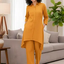 Moda Rapido Women Mustard Solid Tunic And Trouser-picture-11