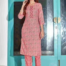 HERE&NOW Women Floral Printed Regular Mirror Work Kurta with Palazzos-11