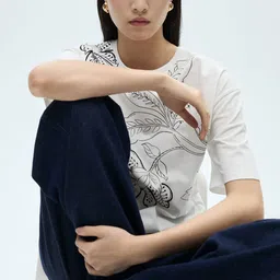 MANGO Printed Sequined Pure Cotton T-shirt-30