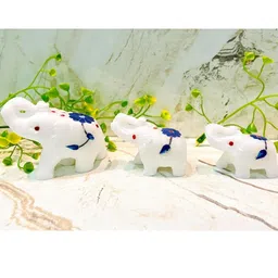 Altaica Statue Pack of 3 Elephant Family with Blue Gemstone Inlay Art Work-32