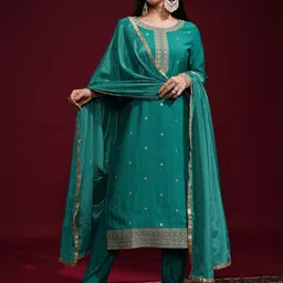 Vishudh Women Ethnic Motifs Embroidered Regular Sequinned Kurta with Palazzos & With Dupatta-33