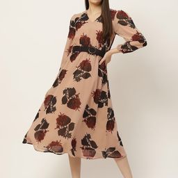 Moda Rapido Floral Print Puff Sleeve Georgette Fit & Flare Midi Dress-image-82