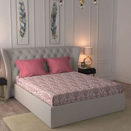 MYTRIDENT Pink & White Floral 144 TC Queen Bedsheet with 2 Pillow Covers-image-92