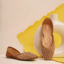 JM Looks Women Ethnic Jutti Embllished Mojari Bellies Slip-On Shoes-image-93