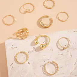 Jewels Galaxy Set Of 10 Gold Plated Midi Adjustable Finger Rings image 2