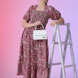 Raiyani Enterprise Floral Print Puff Sleeve Fit & Flare Midi Dress-picture-24