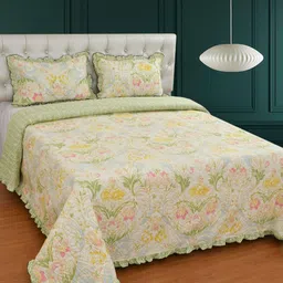 BREVARD Floral Printed All Season Lightweight Bedspread/Quilted BedCover & 2 Pillow Covers-41