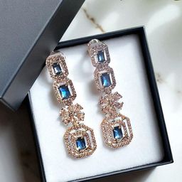 The Pari Rhodium-Plated American Diamond Studded Square Shaped Drop Earrings-image-84