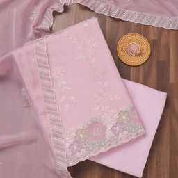 Koskii Floral Embroidered Mukaish Crepe Unstitched Dress Material-image-15