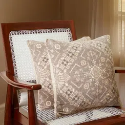 Aura Brown And Beige 2 Pieces Geometric Textured Square Cushion Covers-16