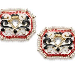 Anouk Gold-Plated Artificial Stones Studded And Beaded Geometric Shaped Studs image 2
