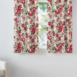 ANA Red & White Set of 2 Floral Room Darkening Window Curtain-12