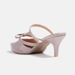 JM Looks Women's Kitten Heel Square Toe Open Back With Bow Stylish Comfortable Heel Mules image 4