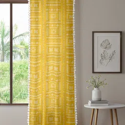 URBAN SPACE Zahara Mustard & White Geometric Printed Cotton Door Curtain-image-76