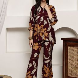 Claura Printed Shirt Collar Shirt With Trousers-picture-25