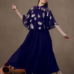 BAESD Printed Fit & Flare Cap Sleeves Maxi Dress-image-15