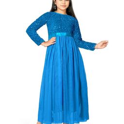 DP FABRICS NatashaN Girls Self Design Round Neck Sequinned Fit & Flare Maxi Dress-image-44