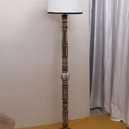 Devansh White Drum Wooden Floor Lamp-16