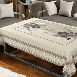 CASA-NEST Beige Floral 4-Seater Velvet Table Cover-24