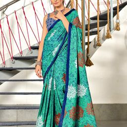 PEENGAX Floral Pure Cotton Block Print Saree-image-39