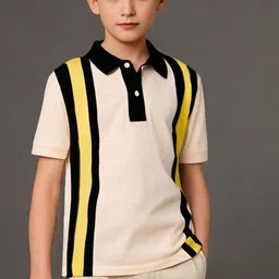 Cherry Crumble Boys Striped Polo Collar T-shirt-image-97