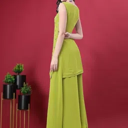 PARROT CREATION Geometric Embroidered Sequinned Georgette Kurti with Sharara And Dupatta image 3